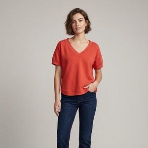 Madewell V-Neck French Terry Sweatshirt Top | Size Medium